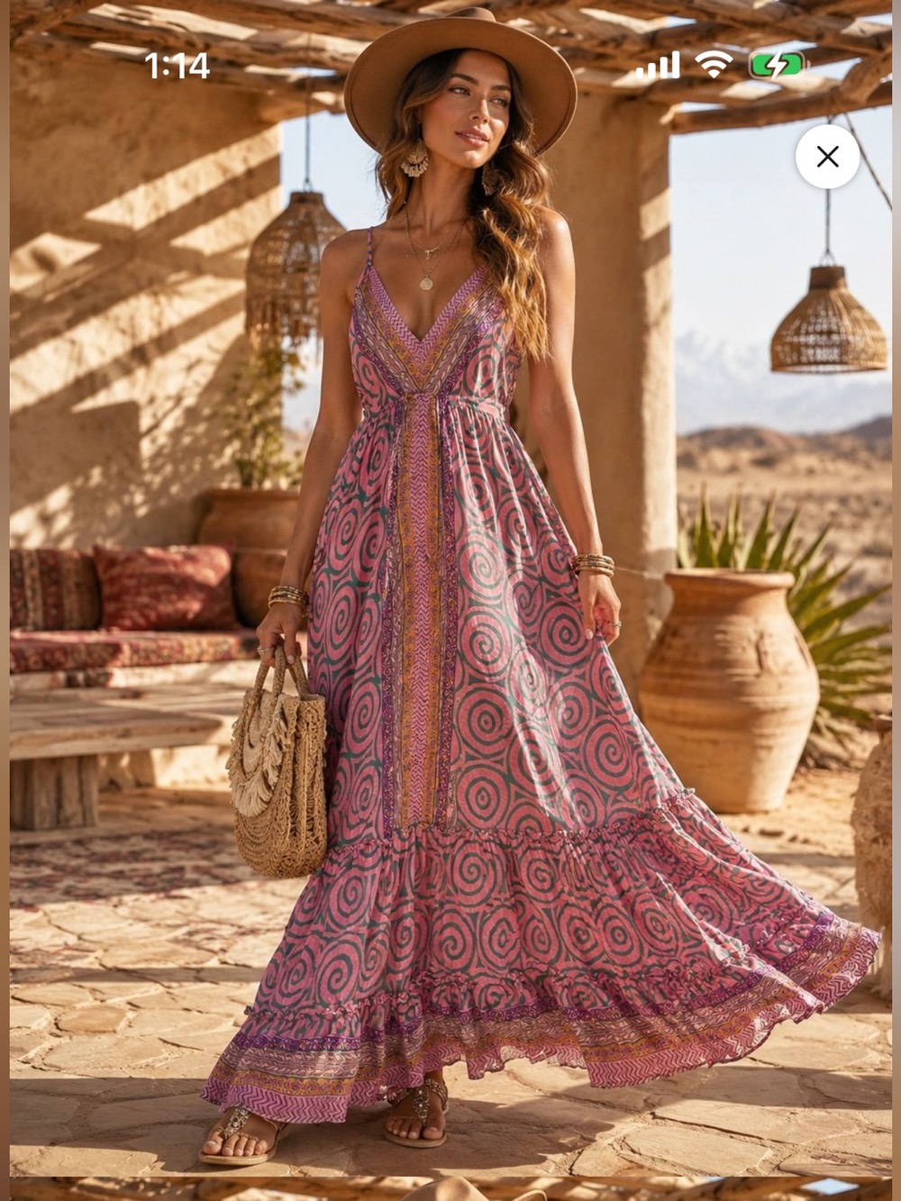 Made in India Silk Boho Swirl Print Maxi Dress